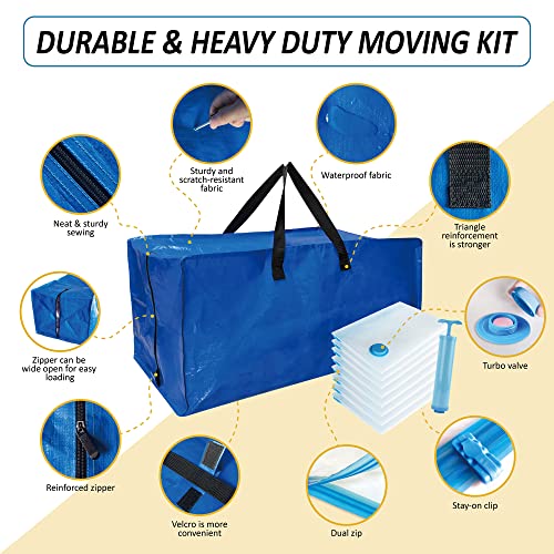 16 Pack Heavy Duty Extra Large Moving Bags with Backpack Straps & Large Vacuum Storage Bags Moving Supply Combo (16 Pack-8 Moving Bags+8 Vacuum Bags)