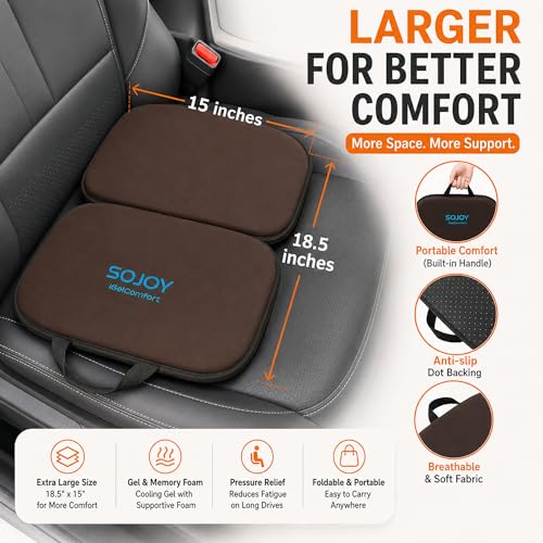 3-in-1 Foldable Gel Seat Cushion with Memory Foam Ergonomic Portable Cushion for Back Pain & Tailbone Relief - Perfect for Office Chair, Airplane Travel & Stadium Seats (18.5" x 15" x 2" Brown) (Brown)