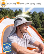 UPF 50+ Wide Brim Bucket Sun Hat with Neck Flap for Men Women UV Protection for Fishing Gardening Hiking Beach Safari Light Grey (Light Grey)