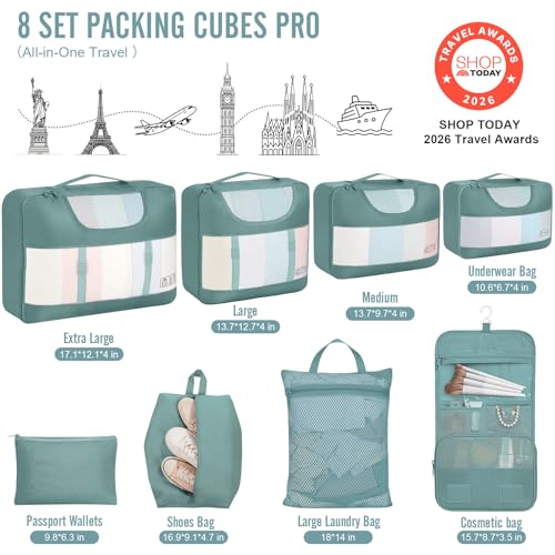 8 Set Packing Cubes for Travel Essentials (15 Blue Gray)