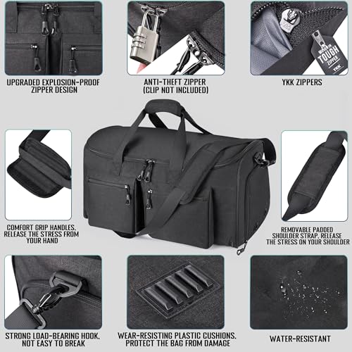 2 in 1 Garment Duffle Bags for Travel Mens Carry (Black Mesh Storage)