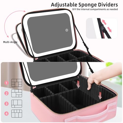 Makeup Case with Mirror and Lights (Pink / Integrated)