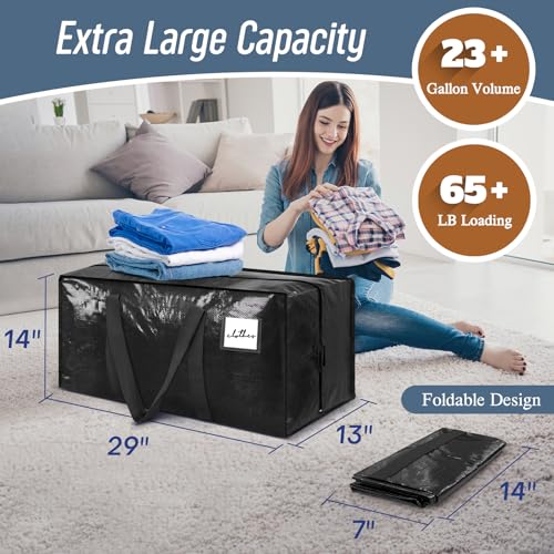 6 Pack Extra Heavy Duty Large Moving Bags with Strong Zipper (Black / 6 Pack)