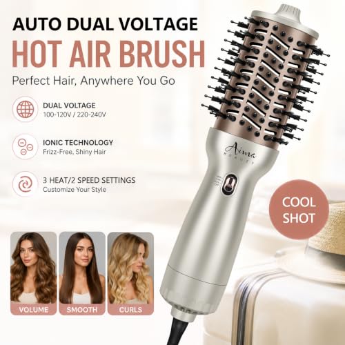 2.3 Inch Auto Dual Voltage Hair Dryer Brush Cool Shot (Matte Silver)