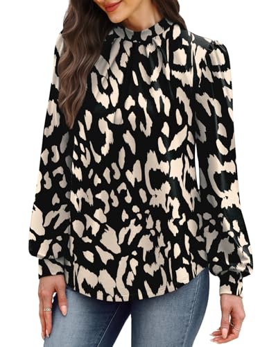 Womens Fall Fashion 2026 Long Sleeve Shirts Tops for Teachers School Outfits for Teachers Early Fall Clothes Fashion Winter Clothing for Women Trendy Ladies Blouses Black Beige Leopard S (03 - Black Beige Leopard / Small)
