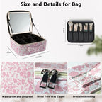 Travel Makeup Bag with LED Mirror Toiletry Bag for women with 3 Lighted Settings (Red Flower / With LED Mirror Only)
