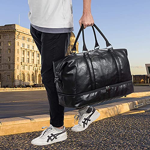 Leather Travel Bag with Shoe Pouch (Color / Black)