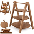 3 Tier Pumpkin Serving Trays Wooden Shaped Pumpkin Platters 12'' 10'' 8'' Charcuterie Plate Board Reusable Party Serving Plate for Halloween Fall Party Decoration (Pumpkin)