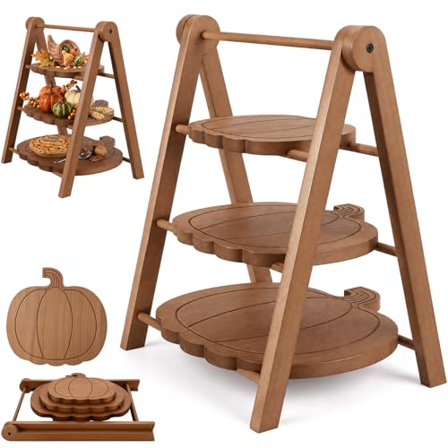 3 Tier Pumpkin Serving Trays Wooden Shaped Pumpkin Platters 12'' 10'' 8'' Charcuterie Plate Board Reusable Party Serving Plate for Halloween Fall Party Decoration (Pumpkin)