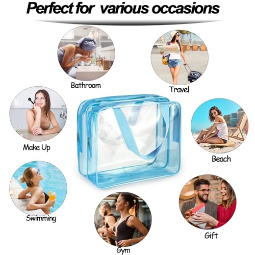 2Pcs Crystal Clear PVC Travel Toiletry Bag Kit for Women Men (Double layer-2pcs Large-Blue / Double layer)