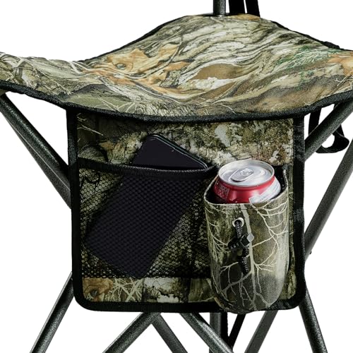 Extra Large Quick Folding Tripod Stool with Backrest Fishing Camping Chair with Carry Strap (Camo)