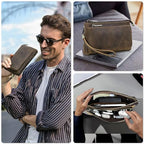 Top Grain Leather Text Custom Electronic Organizer Zipper Bag Tech Pouch (【text Customized】- Laser Engraving / Electronic Storage Case - Sturdy Handmade)