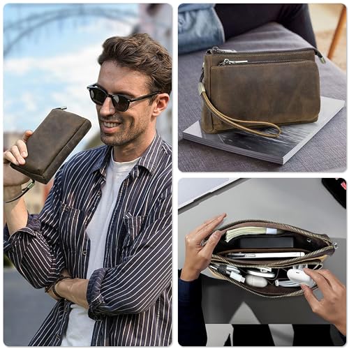 Electronic Organizer Zipper Bag Tech Kit (Vintage Dark Brown -【Fits Apple Accessories】- 2 / Electronic Storage Case - Sturdy Handmade)
