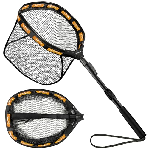 Fishing Net Fish Floating Landing Net with Handle (11.8"/30cm Hoop Size 1.0M Orange(Extendable) / 1.0m (Extendable))