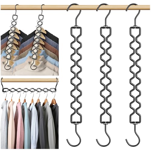Space Saving Hangers for Clothes 3 Pack Sturdy Metal Hangers Heavy Duty (3 Pack / Black)