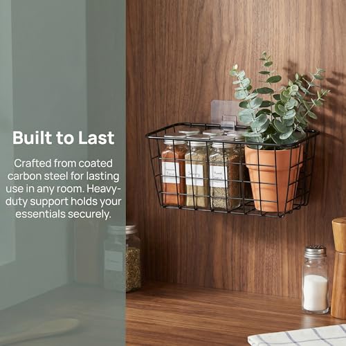 2 Set Adhesive Hanging Wall Basket Inside Cabinet Door Organizer (Black / 2 PACK)