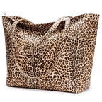 Large Tote Bag Vegan Leather 16L Casual Zipper Work Weekender (Leopard B)
