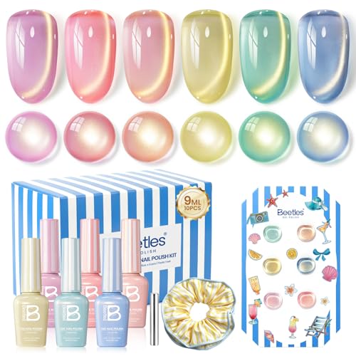Beetles Cat Eye Gel Nail Polish Set (A - Blue Pink Orange | Saltmist Sunset)