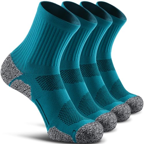 Unisex Cushioned Compression Sport Quarter Socks (Large / 4-pairs Aqua-green)