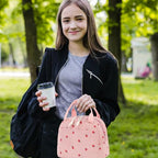Lunch Bag for Women Men Cute Corduroy Lunch Tote Bags Reusable Insulated Lunch Box Large Capacity Reusable Insulated Cooler for Work Picnic or Travel (Corduroy strawberry pink / 10L)