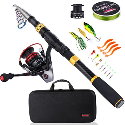Fishing Rod Combos with Telescopic Fishing Pole Spinning Reels Fishing Carrier Bag for Travel Saltwater Freshwater Fishing (7.87 ft / B-full Kits With Carrier Case-style 2)