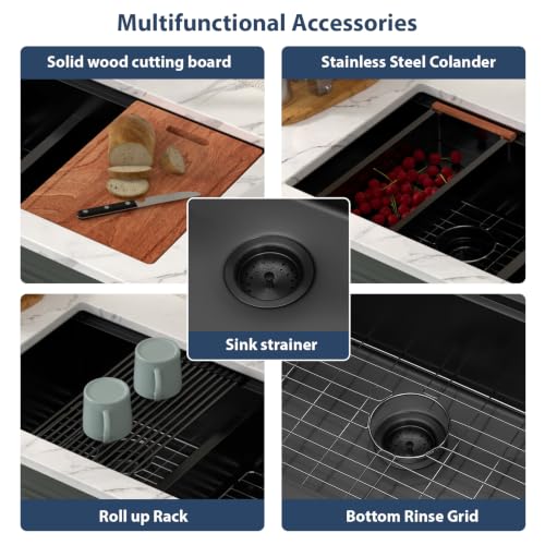 33 Inch Matte Black Double Bowl Kitchen Sinks Undermount (Matte Black-Workstation / 33''x19''-60/40)