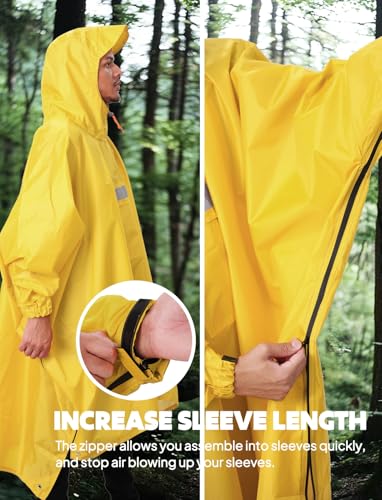 Hooded Rain Poncho for Adult Waterproof Lightweight Raincoat (Z-yellow(with Zipper))