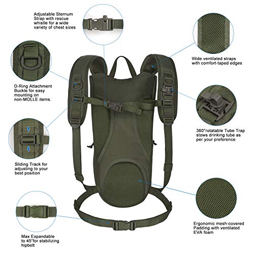 Tactical Hydration Backpack with 3L Water Bladder (Green)