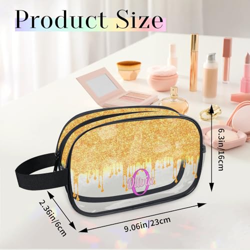 Personalized Clear Makeup Bag with Name (Gold)