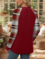 Womens Tops for Teachers Fall Fashion Must Haves Christmas Shirts for Women Ugly Christmas Sweater Country Concert Outfits Cute Oversized Plus Size Clothes Winter Clothing Raglan Paneled Plaid Red (XX-Large / 08-red Plaid)
