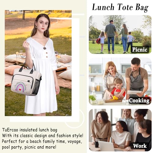 Teacher Appreciation Gifts for Women Teacher Must Haves Lunch Tote Bag Personalized Lunch Box for Retirement Thank You Gift (Large / White Teacher)