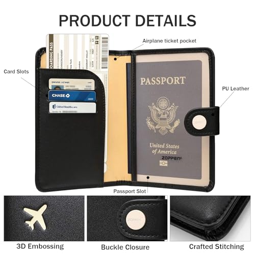 Passport Holder RFID Blocking Travel Wallet (Black)