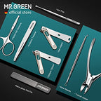 Manicure Sets Pedicure Kits Stainless Steel Nail Clipper Personal Care Tools with PU Leather Case (Green)