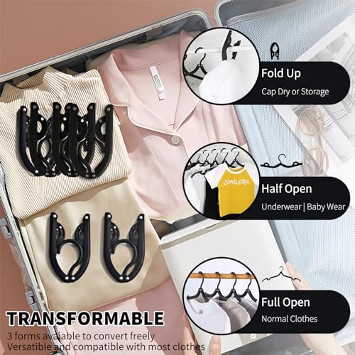 24 Pcs Black Travel Hangers Foldable for Suitcase (24pcs Black With Clothline)