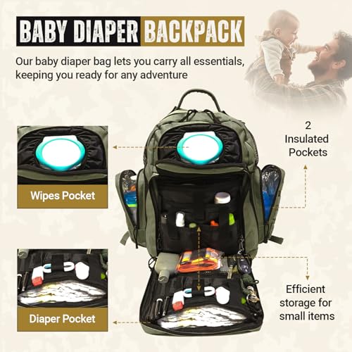 Diaper Bag Backpack with Diaper Changing Mat (Ranger Green / 32L)