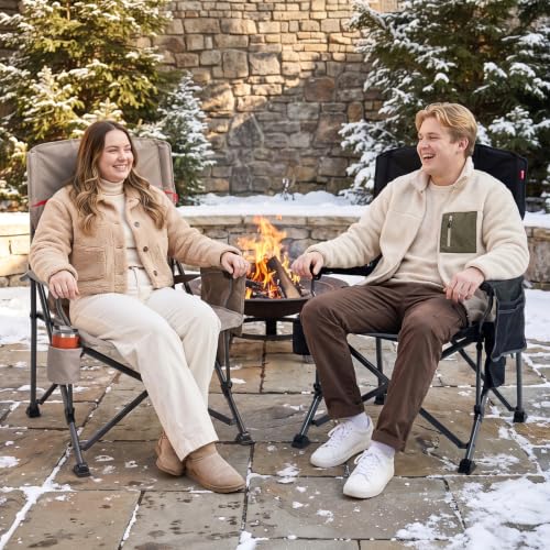 Heated Lumbar Support Oversized Folding Camping Chair for Adults (Heated Khaki Grey)