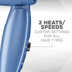 Conair Travel Hair Dryer with Dual Voltage, 1600W Compact Blow Dryer with Folding Handle, Blue (Pack of 4)
