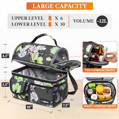 Insulated Lunch Bag Women (Floral Gray)