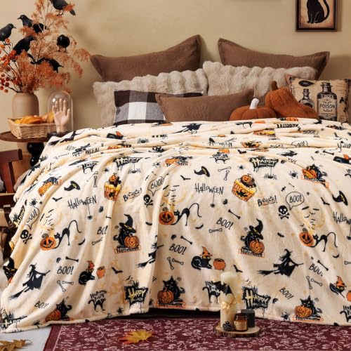 Halloween Fleece Blanket Queen (Halloween Pumpkin Cat / Queen(90" X 90"))