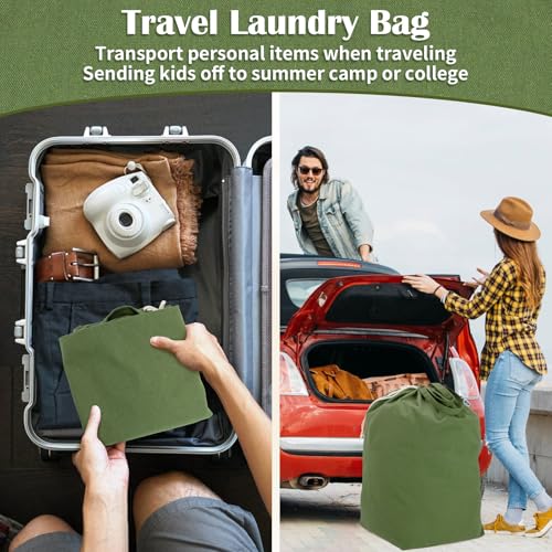 Canvas Laundry Bags with Handles & Rectangular Base (Army Green XL | Rectangular Base / 19.6"Wx15"Depthx27.6"H)