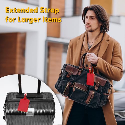 12 Pack Leather Luggage Tags for Suitcases Travel Tags (Red Deep)