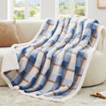 Super Soft Faux Rabbit Fur Sherpa Fleece Throw Blanket (Blue-plaid / 80"*90")