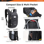 15L Foldable Hiking Backpack Lightweight Packable Travel Daypack with Chest Strap Small Outdoor Folding Back Pack Collapsible Bag for Women Men (Black / 15l)