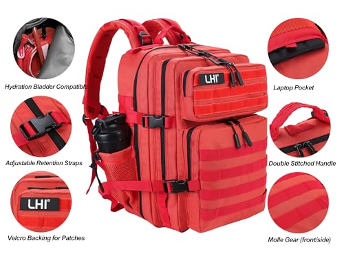 Military Tactical Backpack for Men and Women 45L Army 3 Days Assault Pack Bag Large Rucksack with Molle System Red (Red)