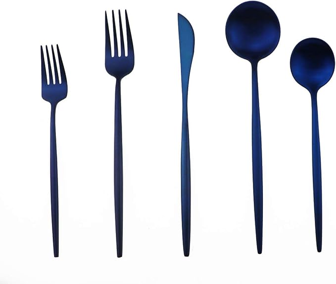 Matte Blue Gugrida 5-Piece 18/10 Stainless Steel Silverware Set, Satin Finish - Image 7