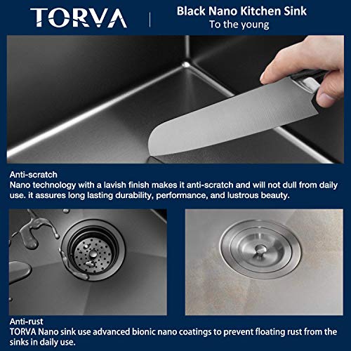 25 x 18 Inch Gloss Black Ceramic Coating with NanoTek Undermount Kitchen Sink (25 x 18 x 10 Inch / Dark Grey)