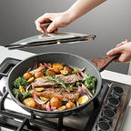 11inch Nonstick Frying Pan Chef's Pan with Glass Lid (Gray Granite / 11 Inch)