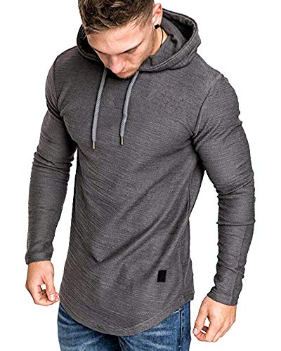 Mens Fashion Athletic Hoodies Sport Sweatshirt Solid Color Fleece Pullover Dark Grey M (Medium / Grey)
