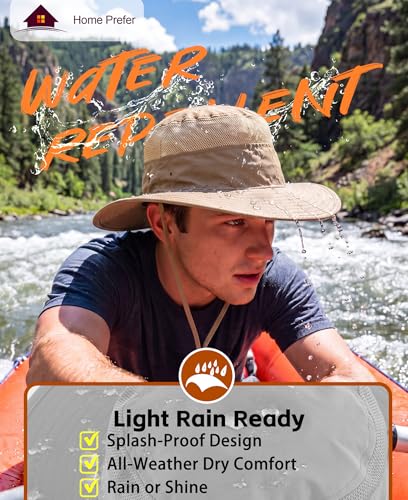 UPF50+ Mens Sun Hat Wide Brim Sun Protection Hat for Men Women Summer Hat Light Weight Breathable Beach Bucket Hat for Garden Fishing Hiking Camping Dark Khaki (One Size / Dark Khaki)
