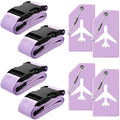 8 Pcs Luggage Straps Suitcase Tags Set for TSA Approved (Light Purple / Airplane)